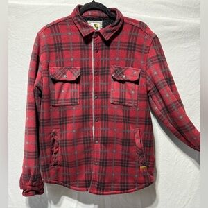 Men’s VOYAGER plaid Fleece Coat Black/red Snap Buttons Size Small